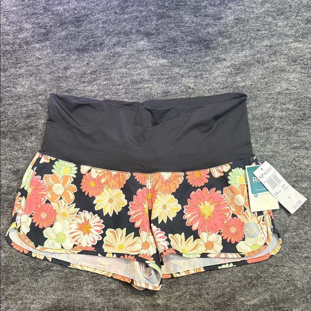 Roxy Black and Orange Floral Athletic Shorts